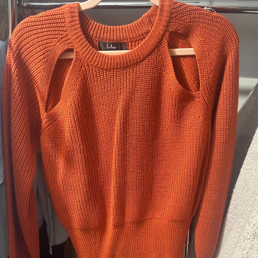 Lulu's Vibrant Orange Cutout Sweater- New